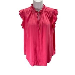 Rachel Roy Top Womens Medium Ruffle Cap Sleeve Pink Silky Neck Tie